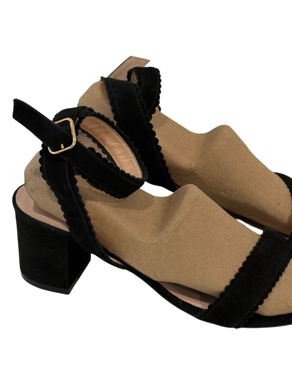 Carmen Salas Black Suede Ankle Wrap Sandal Scallop Detailing SPAIN EU 39 US 9 - Picture 3 of 10